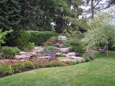 Water feature and plantings