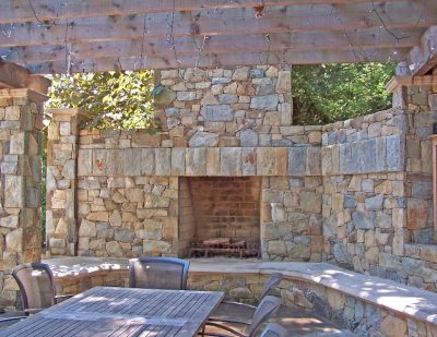 Patio with built in fireplace