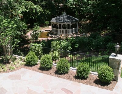 Patio, plantings and gazebo
