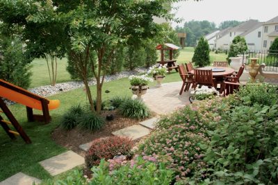Patio with lush greenery