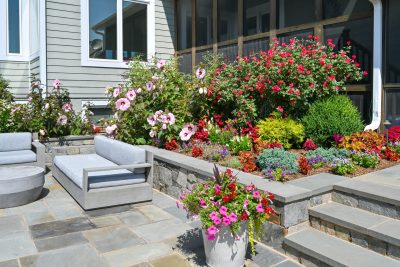 A Lovely Pastoral Setting Plantings and Stone Patio